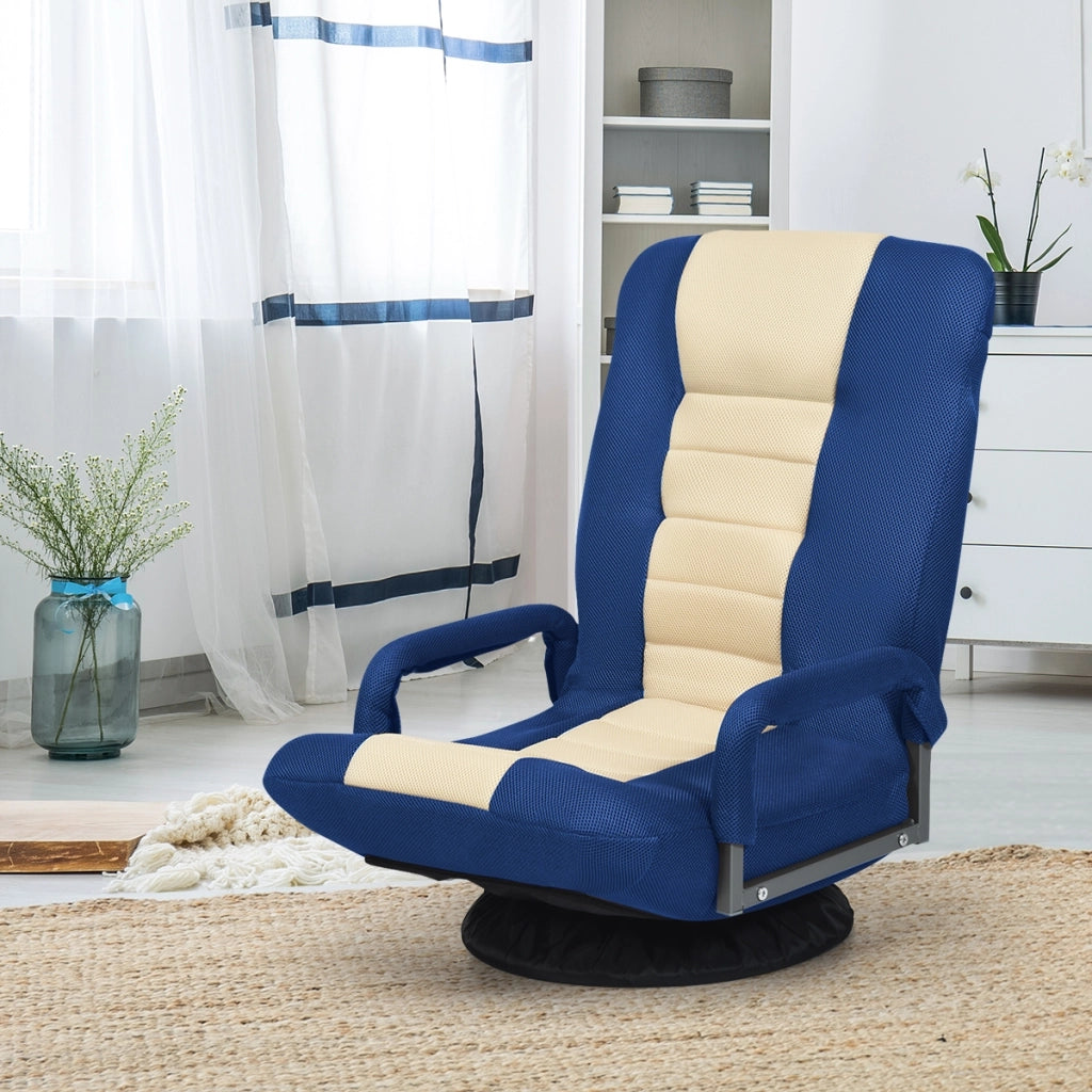 Sedia da gaming pieghevole da terra, Sedia regolabile in 6 posizioni con base girevole a 360¡ã, Blu