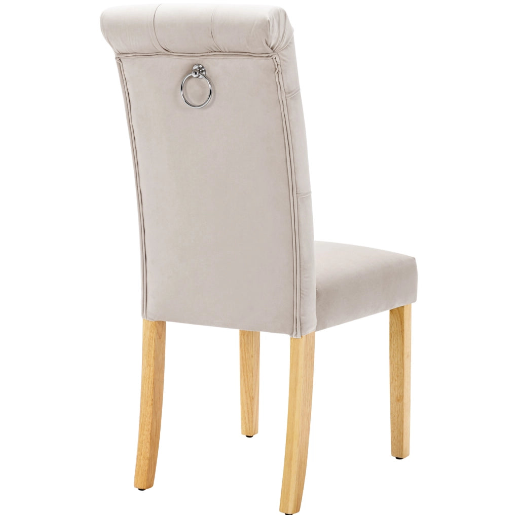 Set di 6 sedie da pranzo in velluto con gambe in legno di quercia; beige