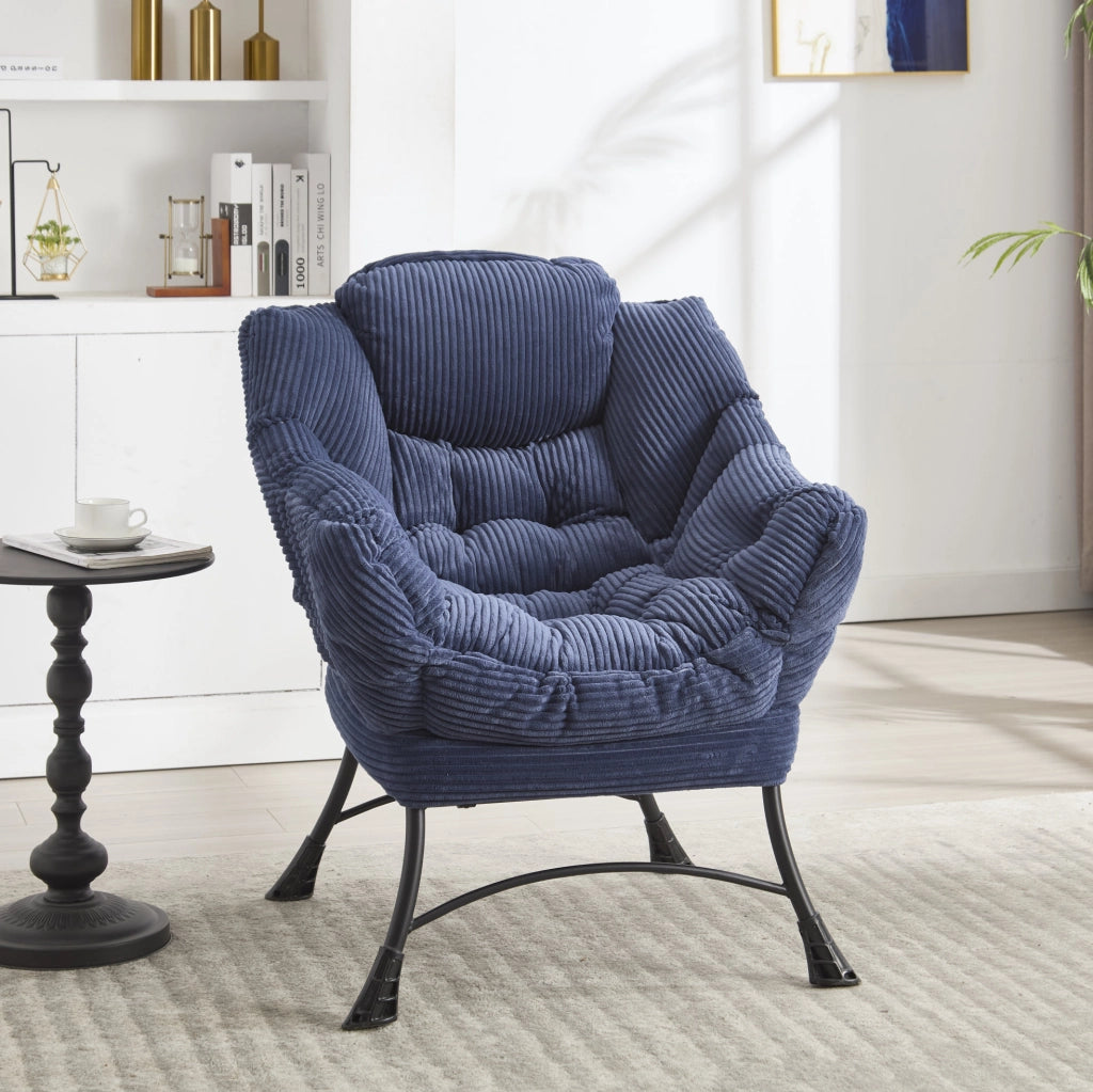 Poltrona lounge blu navy con pouf e tasca laterale
