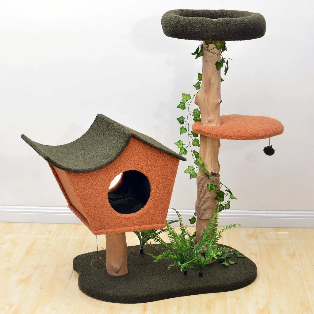 Fudajo Albero tiragraffi con effetto pianta 114 cm pelliccia e legno pero