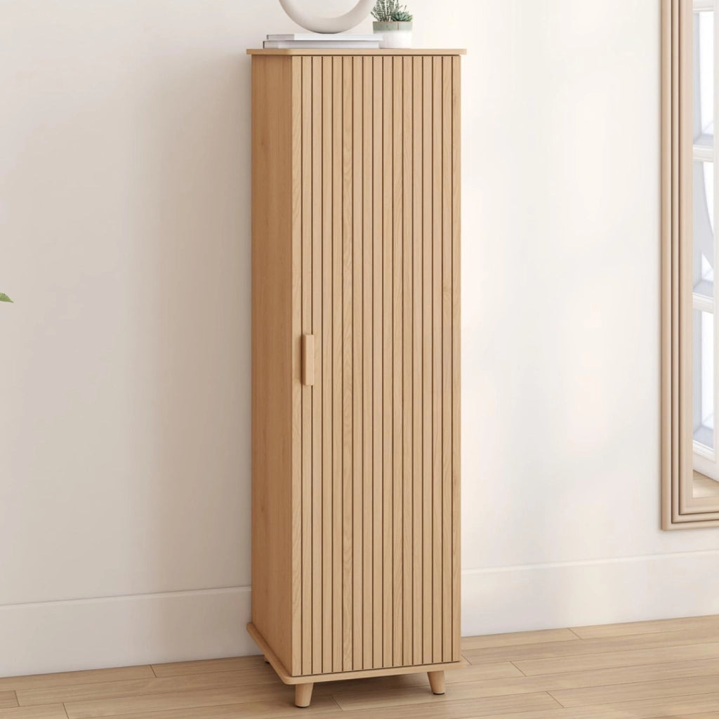 Armadietto portaoggetti Juliette 1 anta 3 ripiani effetto stecche legno color rovere