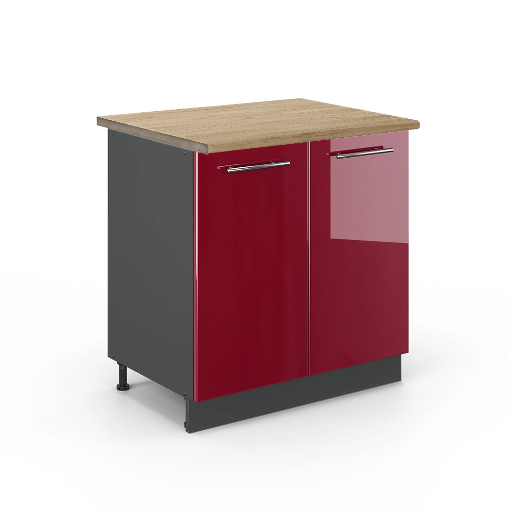 Mobile lavello cucina Fame-Line Bordeaux lucido/Antracite 80 cm con ripiano, PL Rovere Vicco