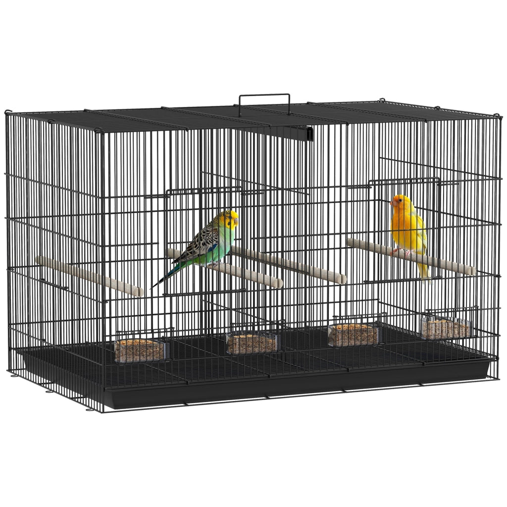 Gabbia per Uccelli 94x57x57 cm con Divisorio in Acciaio e PP Nero