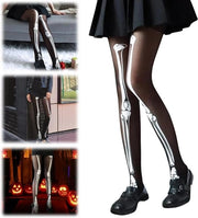 Pantaloni neri con disegno di scheletro di Halloween - Calze da donna con stile sexy in nylon - Pantaloni elastici per occasioni festive