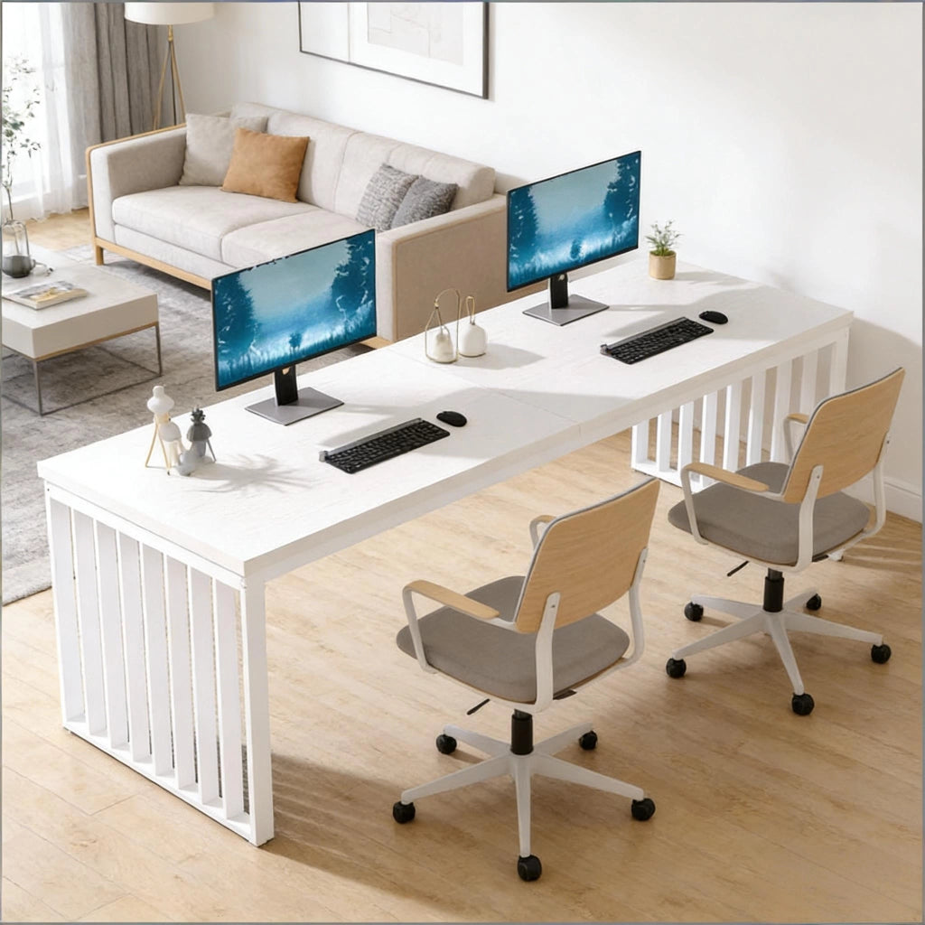 SCRIVANIA DIREZIONALE 180x60 cm Bianca in Metallo e Legno per 2 persone