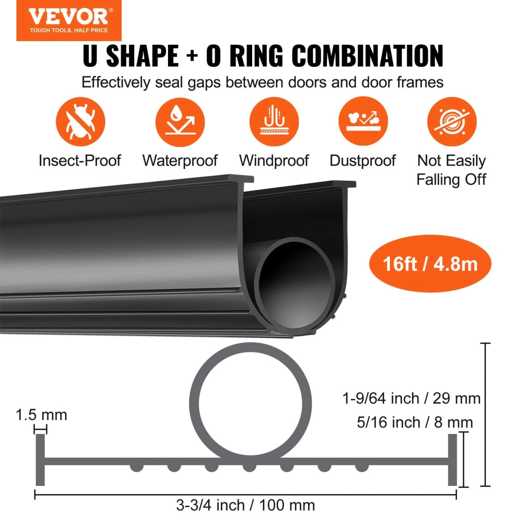 Guarnizione per Porta del Garage JN-16FT in Gomma 4,8 m x 100 mm, Estremità a T 8 mm, Striscia Sigillante Impermeabile per Officina e Magazzino