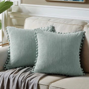 Set di due cuscini decorativi in corduroy - 30 x 50 cm - con fiocchi - cuscini decorativi soffici e accoglienti - cuscini decorativi bohemien - adatti per letto, divano, salotto, arredamento - blu - 30*50cm