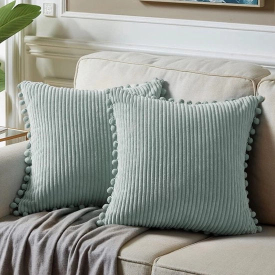 Set di due cuscini decorativi in corduroy - 30 x 50 cm - con fiocchi - cuscini decorativi soffici e accoglienti - cuscini decorativi bohemien - adatti per letto, divano, salotto, arredamento - blu - 30*50cm