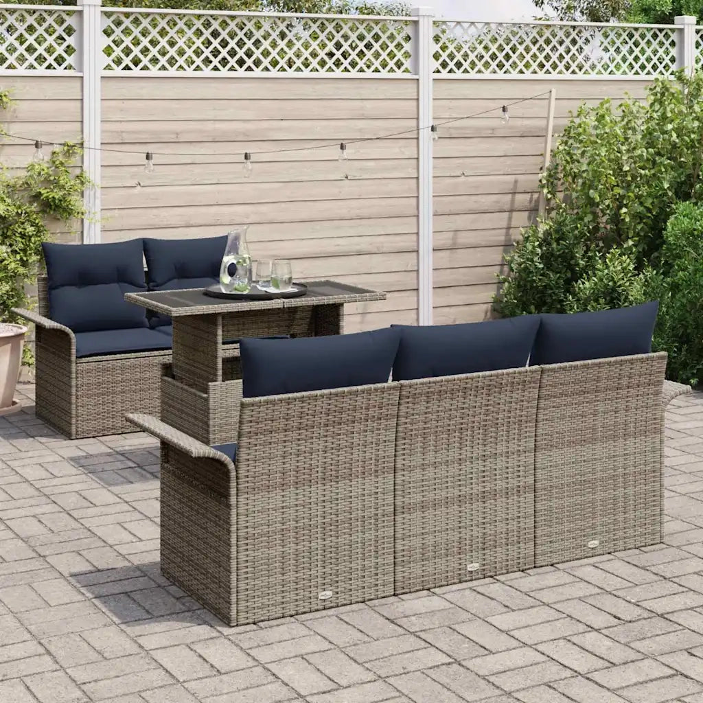 Set Divano da Giardino con cuscino 6 pcs Grigio polyrattan