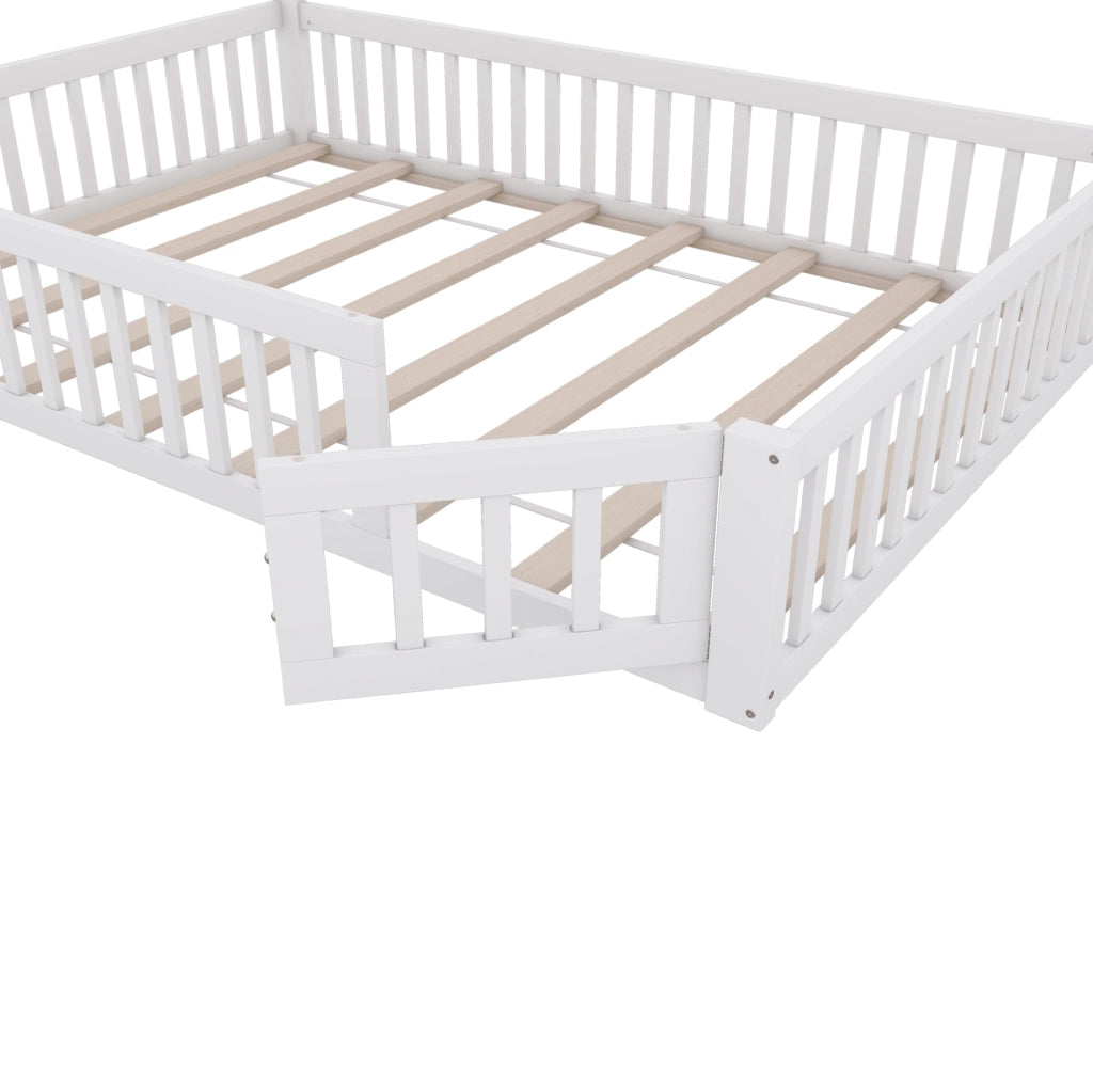 Letto per bambini 140x200 cm con forma camino; in pino e MDF; bianco/grigio