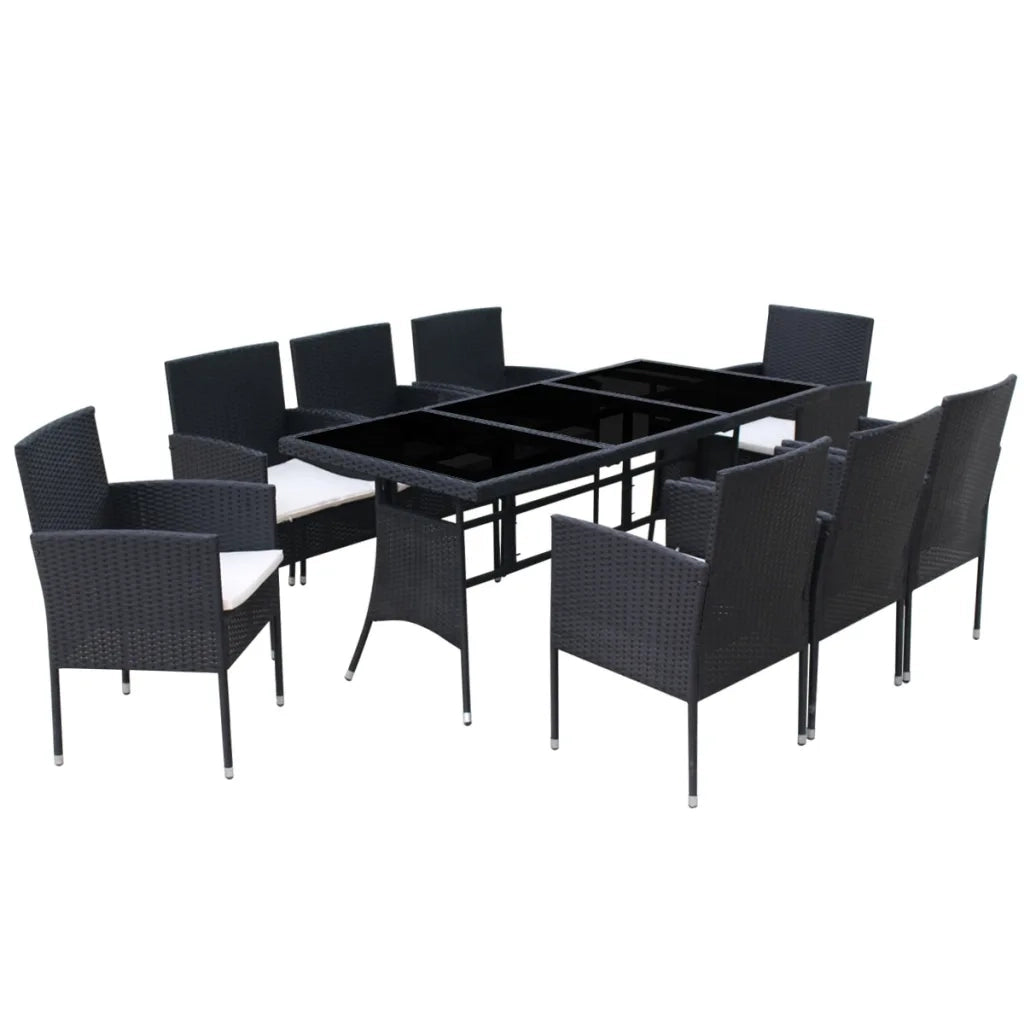 Set da Pranzo da Giardino 9 pz con Cuscini in Polyrattan Nero