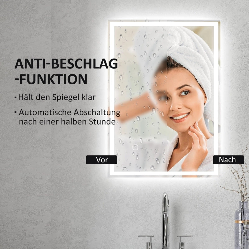 Specchio da bagno, specchio a parete con LED e interruttore touch, bianco
