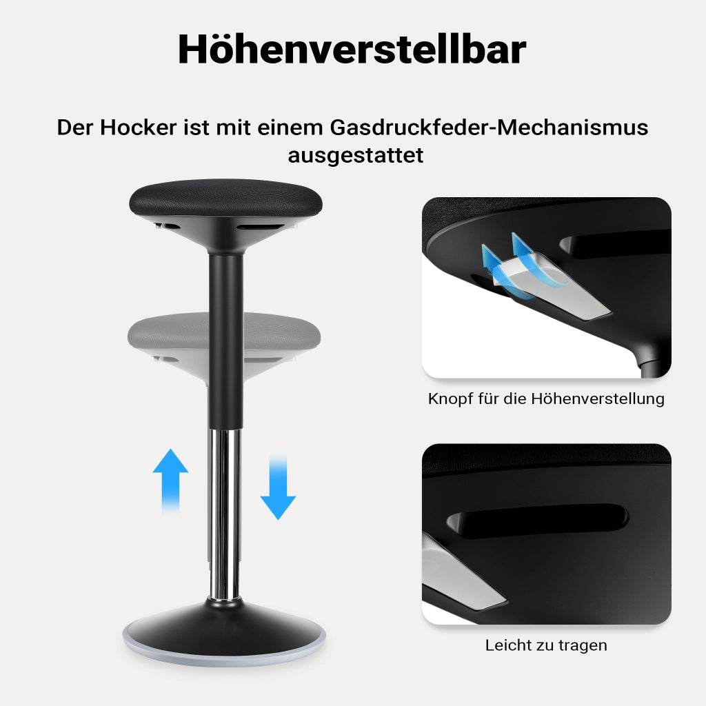 Sgabello sit stand nero, sgabello girevole regolabile in altezza fino a 80 cm, max 135 kg, sgabello ergonomico per casa, ufficio, officina