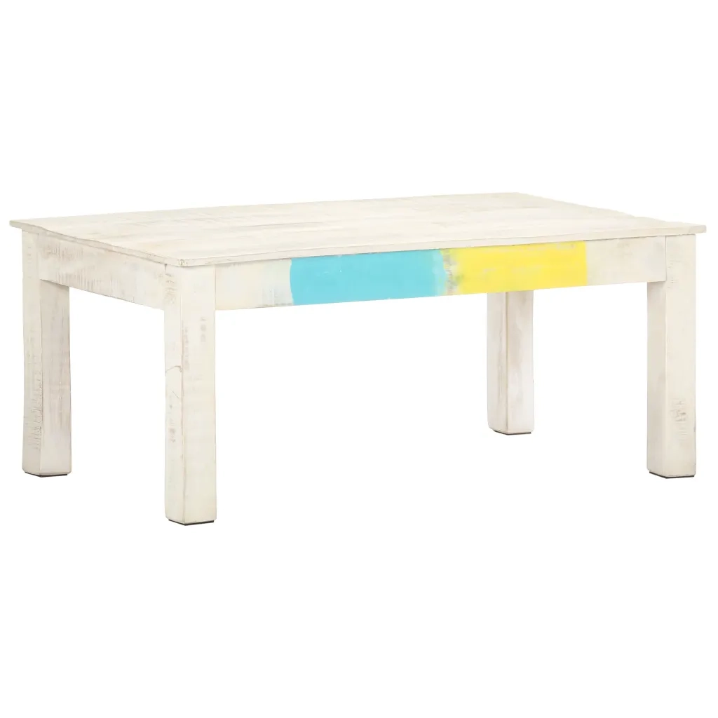 Tavolino da Salotto Bianco 110x60x45 cm in Massello di Mango 323555