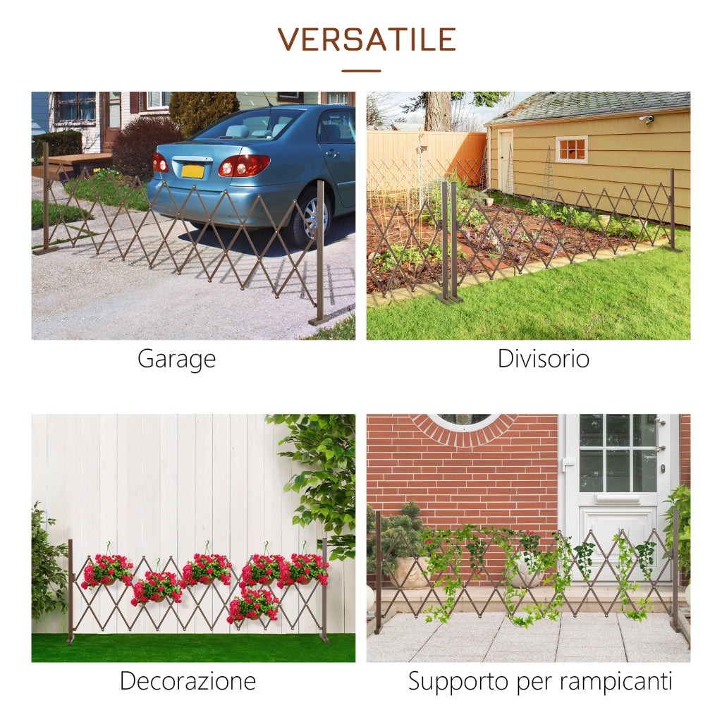 Recinzione per Giardino a Larghezza Regolabile. in Metallo e Alluminio. 300x31x103.5 cm. Marrone Scuro