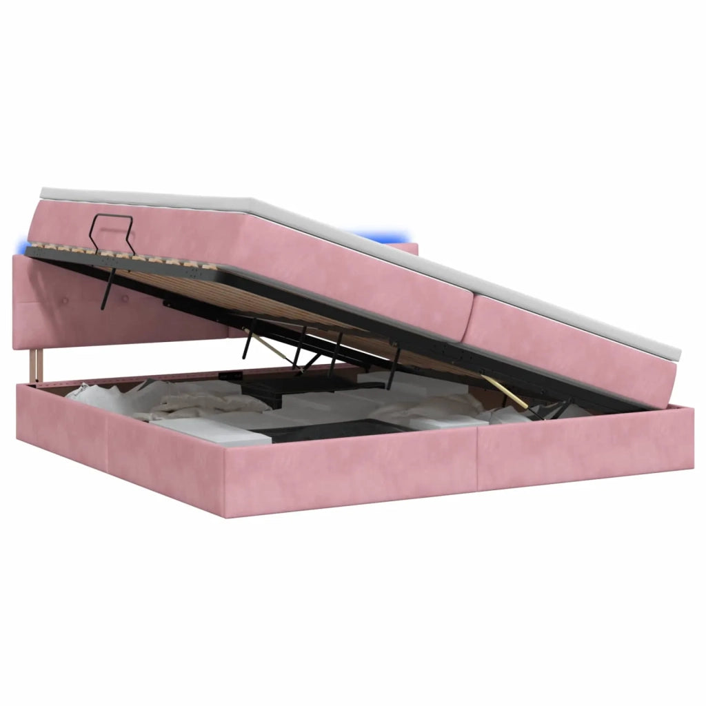 Letto con contenitore LED e materasso Rosa 200 x 200 cm Velluto 3459275