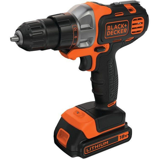 BLACK + DECKER - Trapano avvitatore a batteria MultiEvo 18V 1,5Ah + Caricabatterie - MT218K-QW - Attrezzo con testina intercambiabile
