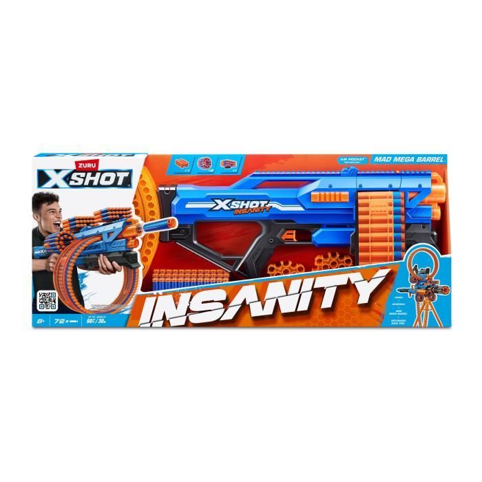Blaster rotante - ZURU - XSHOT Insanity Mad Mega Barrel - Blaster con canna da 72 dardi e portata di 27 metri