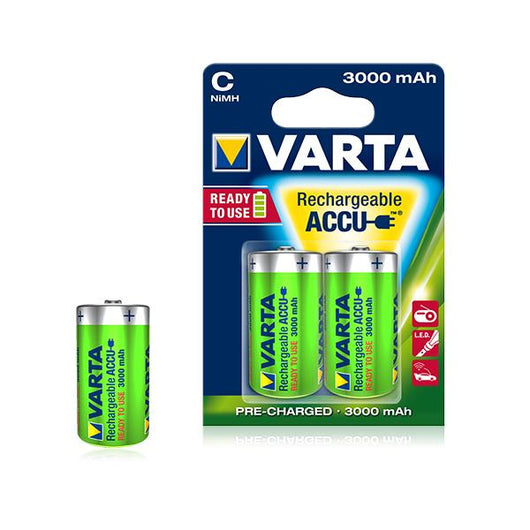 BLISTER 2 BATTERIE RICARICABILI VARTA 1/2 Torcia (C) NI-MH 3000mAh 1.2V