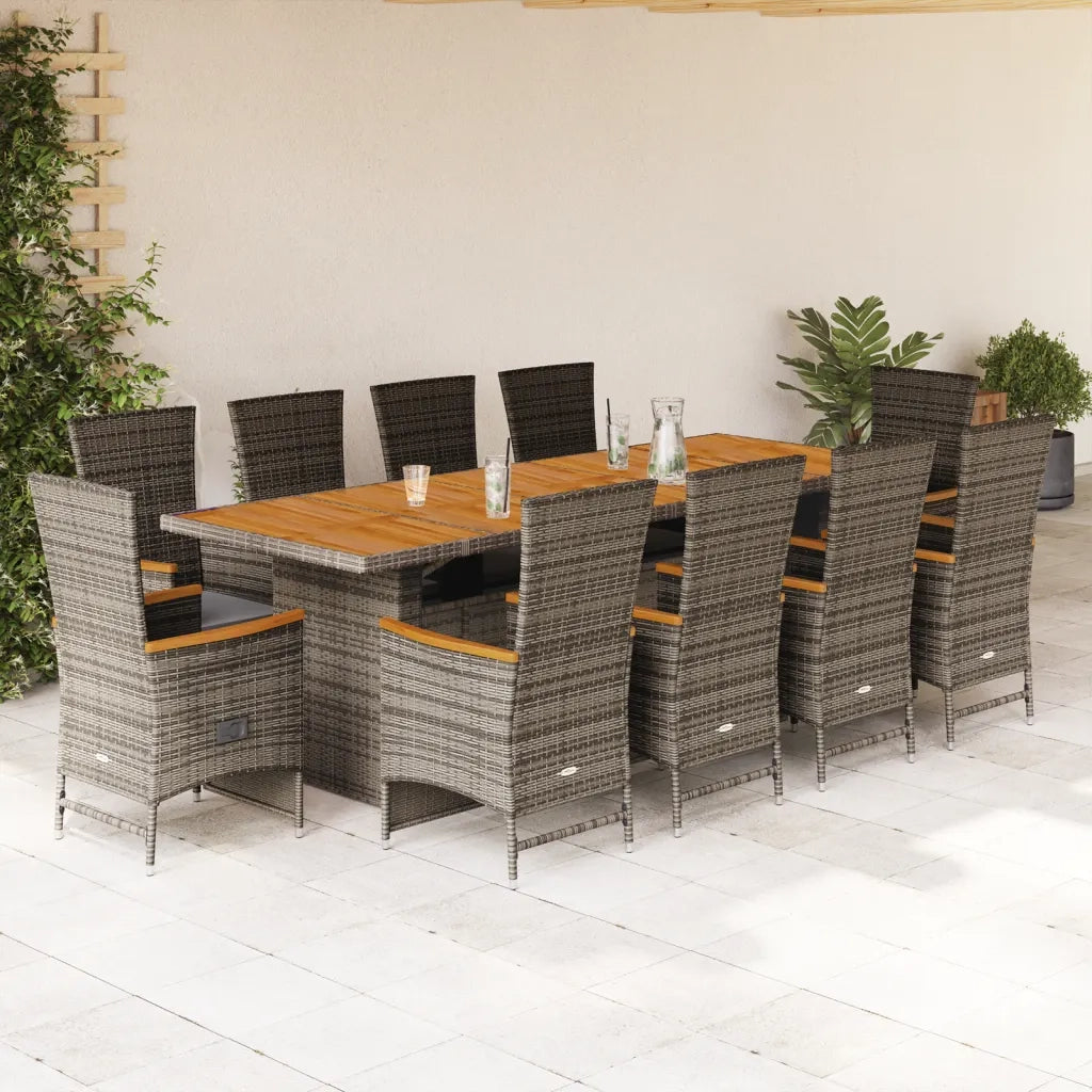 Set da Pranzo da Giardino 11pz con Cuscini in Polyrattan Grigio 3277549