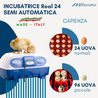 Borotto REAL 24 Semi Automatica - Incubatrice Professionale Brevettata, con Girauova a Levetta - per 24 Uova o 96 Uova Piccole