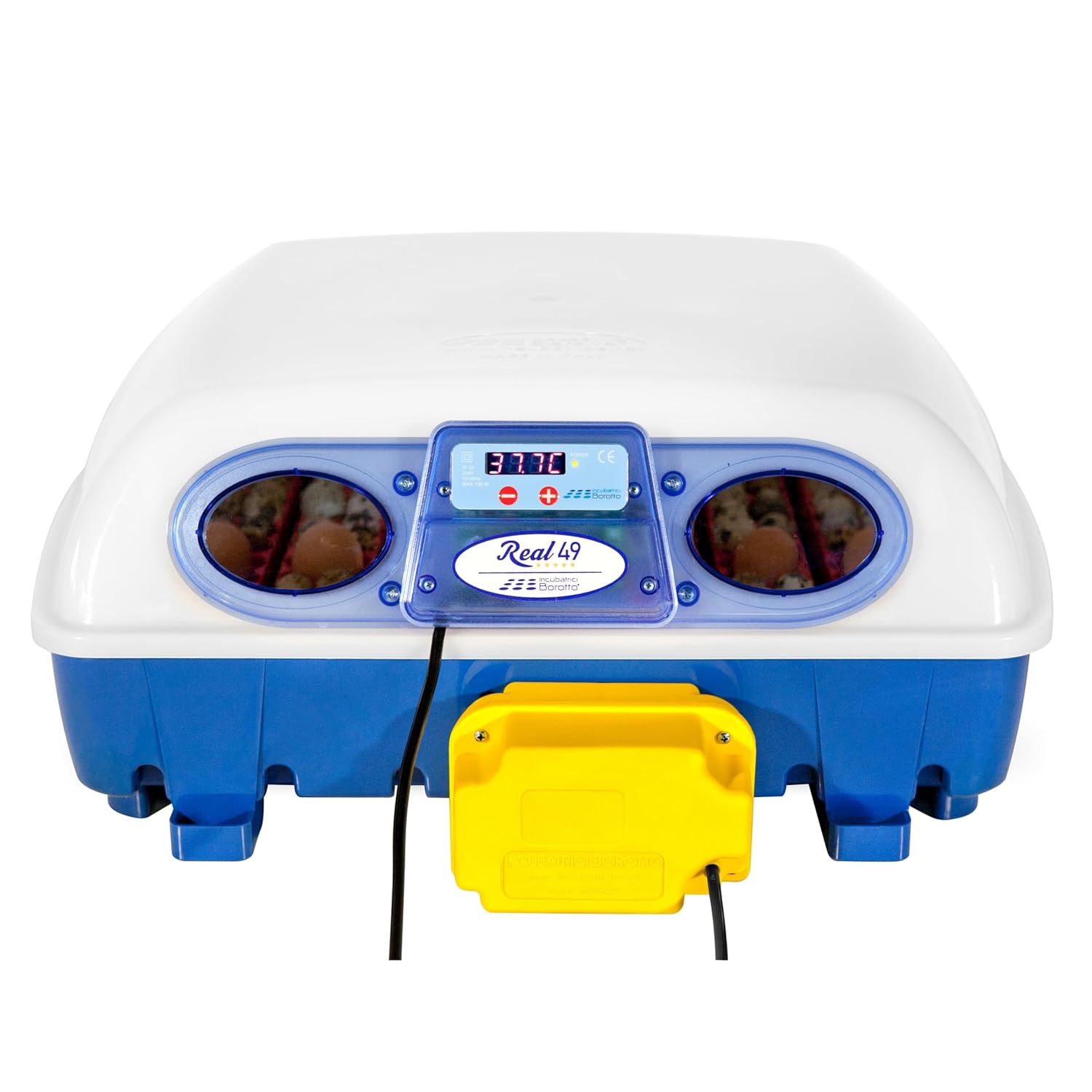 Borotto Real 49 Plus Automatica - Incubatrice Professionale Brevettata, Girauova Automatico, Materiale Termoisolante con Antibatterico - per 49 Uova o 196 Uova Piccole