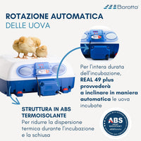 Borotto Real 49 Plus Automatica - Incubatrice Professionale Brevettata, Girauova Automatico, Materiale Termoisolante con Antibatterico - per 49 Uova o 196 Uova Piccole