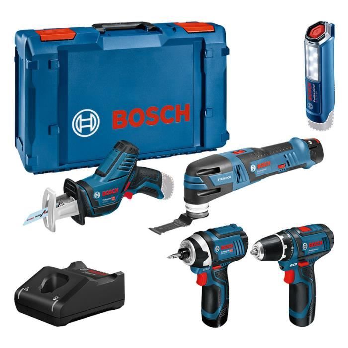 Bosch Professional KIT 5 ATTREZZI: GSR 12V15 + GOP 12V28 + GDR 12V105 + GSA 12V14 + GLI 12V300 + 3x2.0Ah + Caricabatterie, XLBoxx-0615990N1D