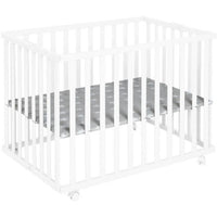 Box pieghevole per bambini - ROBA - LITTLE STARS - 75 x 100 cm - Altezza regolabile - 4 ruote frenate - Legno laccato bianco - Motivo a stelle