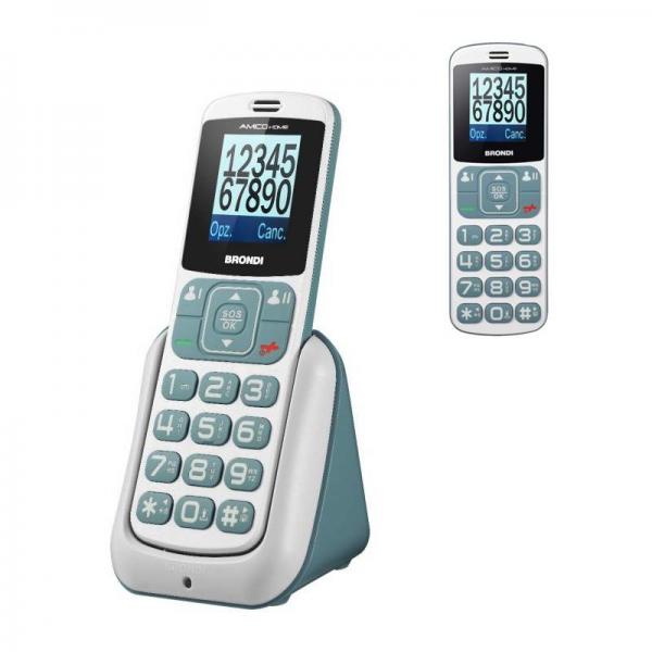 BRONDI AMICO HOME (BIANCO/GRIGIO) - TELEFONO CELLULARE PER ANZIANI - TASTO SOS - TORCIA - CONTROLLO REMOTO - ANNUNCIO VOCALE - BASE DI RICARICA