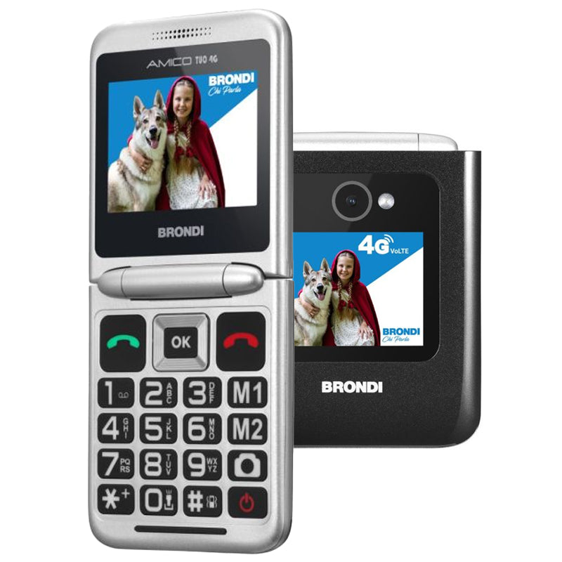 BRONDI AMICO TUO 4G (NERO) - TELEFONO CELLULARE PER ANZIANI - TASTO SOS - CONTROLLO REMOTO - DOPPIO DISPLAY