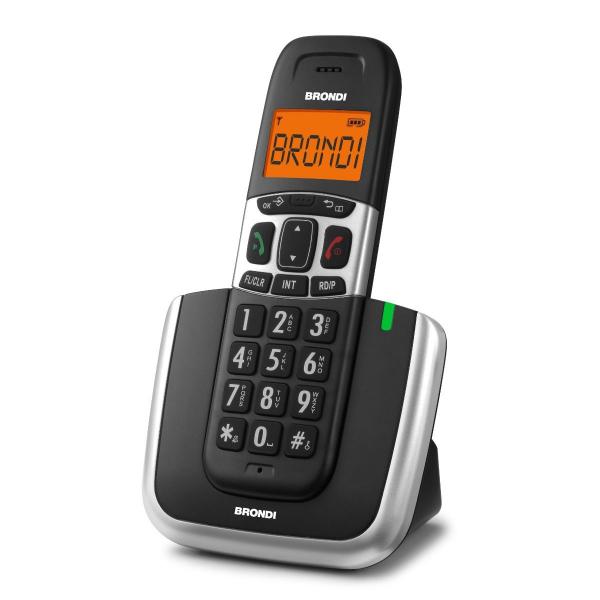 BRONDI BRAVO PLATINUM (NERO) - TELEFONO CORDLESS SINGOLO - TASTI GRANDI - VIVAVOCE