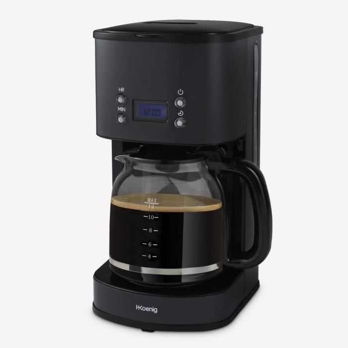 Caffettiera programmabile - HKoeNIG - MG32 - 1,5 L (12 tazze) - 1000 W - Schermo LCD - Mantieni caldo - Nero e acciaio inossidabile