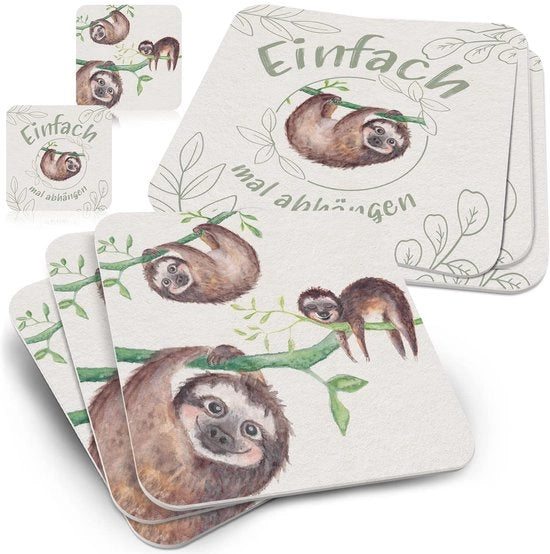 Set di Supporti per Bicchieri a Forma Quadrata Just Hang Out Mint da 50 - Supporti per Bicchieri Decorativi con Animali - Supporti per Bicchieri per Tavolo