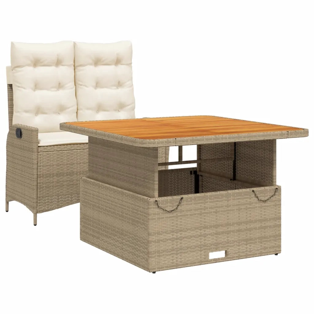 Set da Pranzo da Giardino 2 pz | Set Salotto da Giardino con Cuscini Beige in Polyrattan