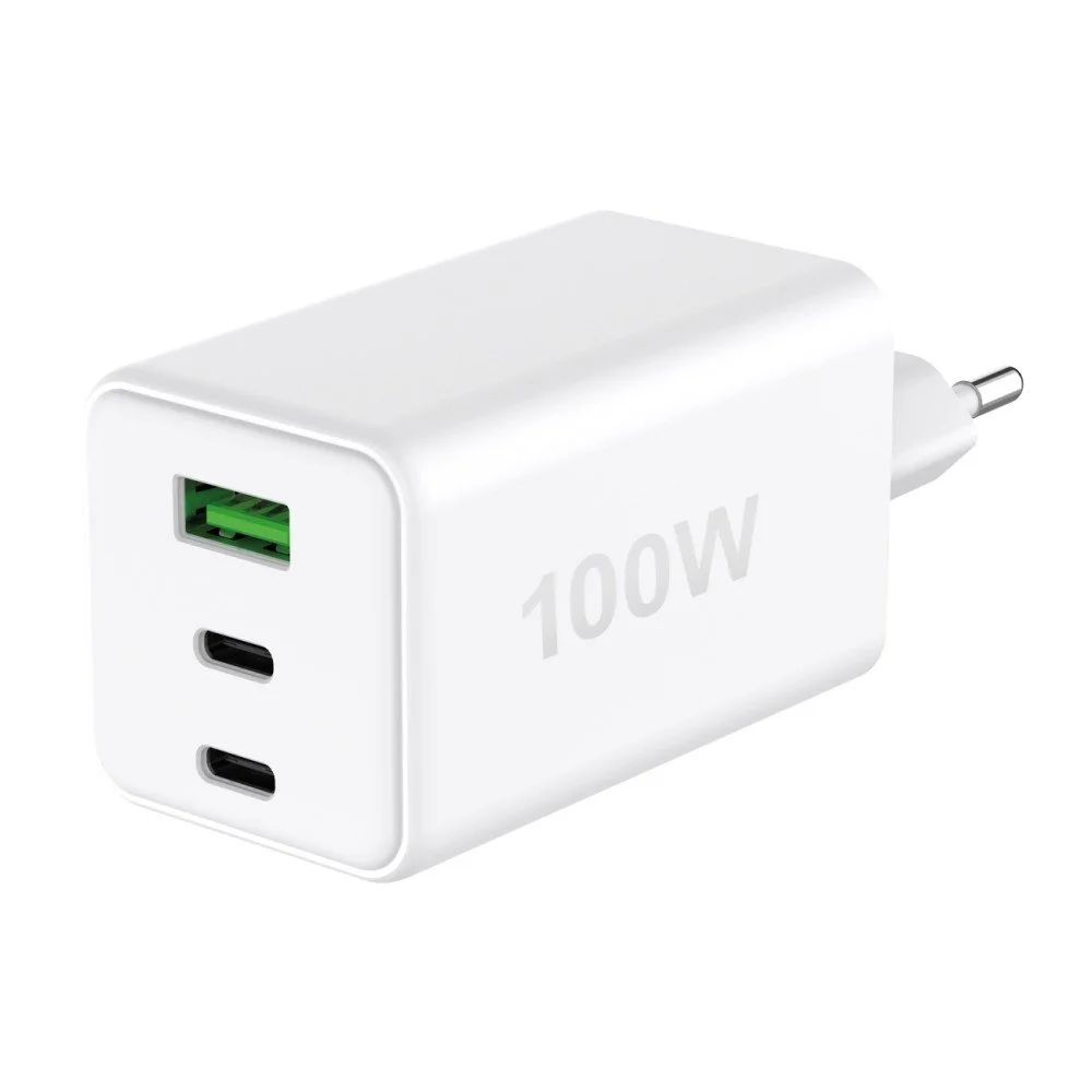 Caricatore Alimentatore GaN 100W 2x USB-C 1x USB-A Power Delivery Fast Charger Bianco