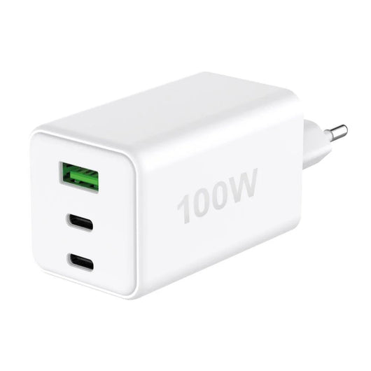 Caricatore Alimentatore GaN 100W 2x USB-C 1x USB-A Power Delivery Fast Charger Bianco