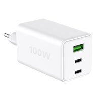 Caricatore Alimentatore GaN 100W 2x USB-C 1x USB-A Power Delivery Fast Charger Bianco