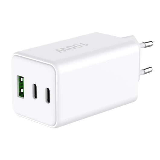 Caricatore Alimentatore GaN 100W 2x USB-C 1x USB-A Power Delivery Fast Charger Bianco