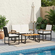 Set Mobili da Esterno 4 pcs Nero e Bianco Crema polyrattan