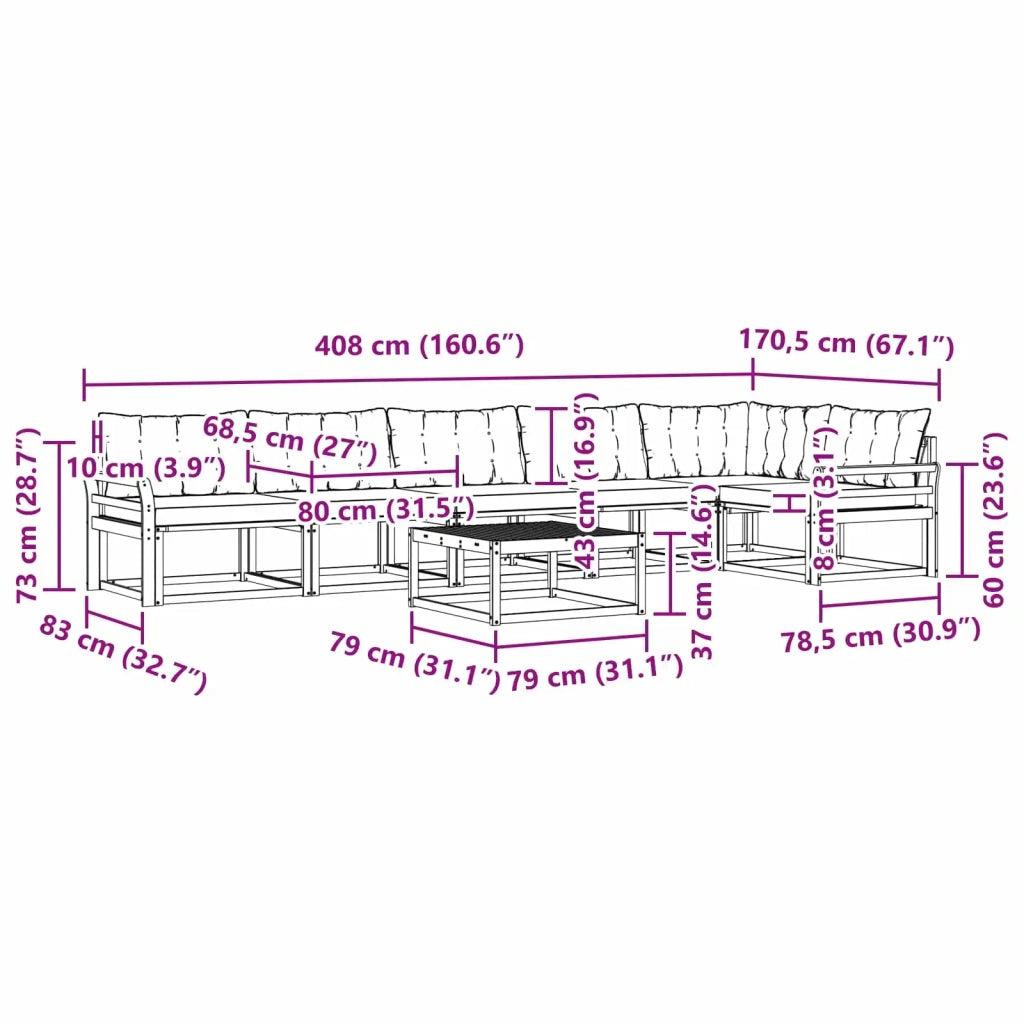 Set di divani da esterno 7 pcs Bianco e Nero 79 x 79 x 37 cm 3388758