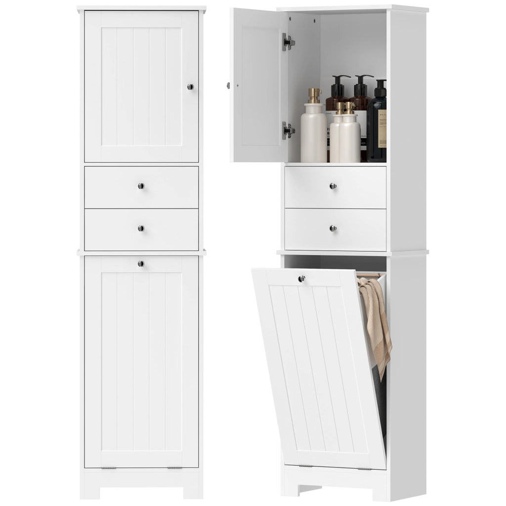 Mobile Bagno con Cesto, Armadietto e 2 Cassetti ¨C zephmum ¨C Legno, Bianco, 45x30x171 cm