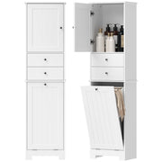 Mobile Bagno con Cesto, Armadietto e 2 Cassetti ¨C zephmum ¨C Legno, Bianco, 45x30x171 cm