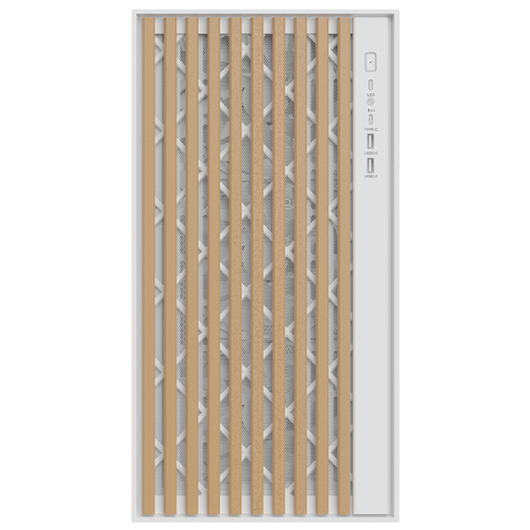 Case Itek Woody - Gaming Tower, ATX, 3x14cm White fan, 2xUSB3, Type-C, Wood Front, Temp Glass Side Panel, White Edition