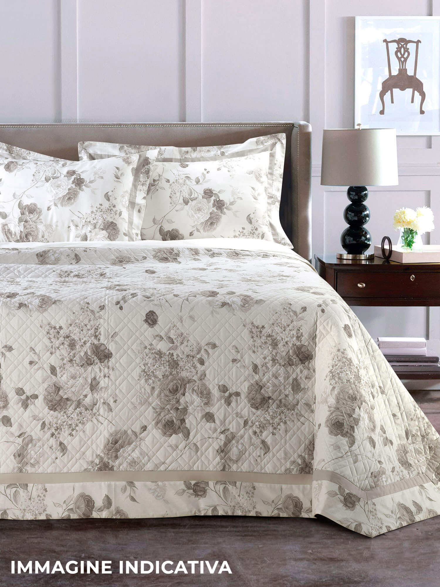 Trapuntino Matrimoniale con Stampa in Percalle di Cotone 100gr Garrini Lauren Grigio