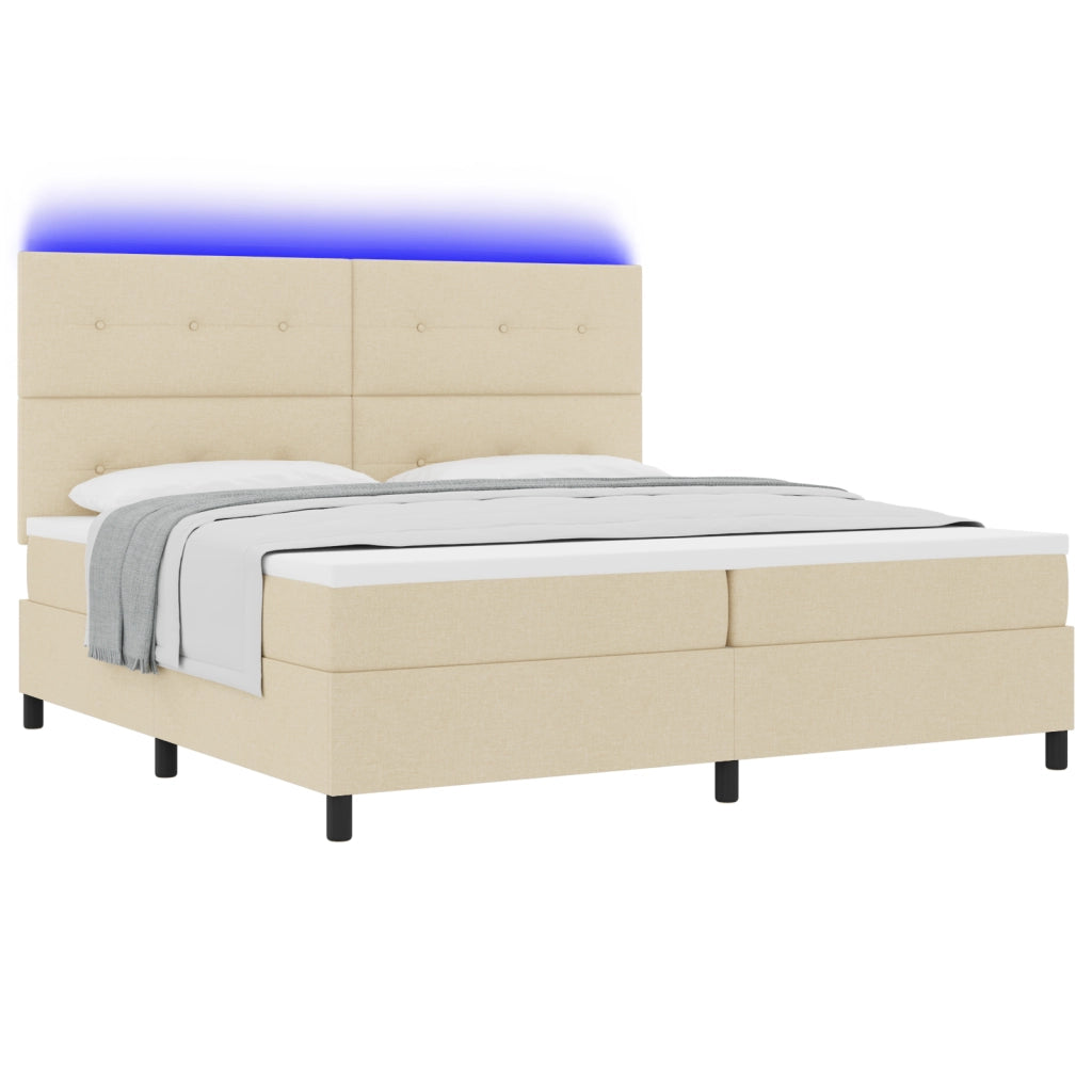 Letto con Box Spring con Materasso & LED Crema 200x200 cm Tessuto