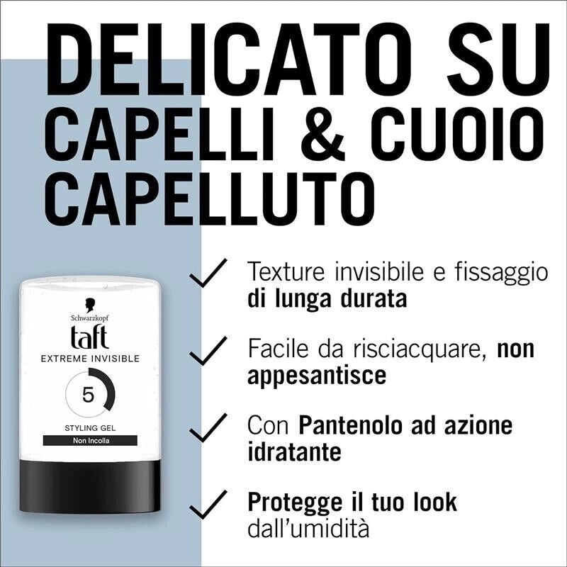 SCHWARZKOPF GEL N 5 TAFT EXTREME INVISIBLE STYLING GEL 300 ML PER CAPELLI CON TENUTA INVISIBILE + FORMULA VEGANA