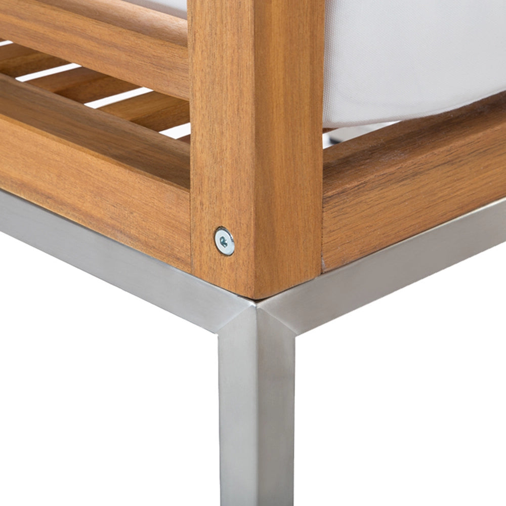 Set Divani Da Giardino In Legno Di Acacia Cuscini Bianchi 4 Posti A Doghe Design Set Conversazione Per Esterni