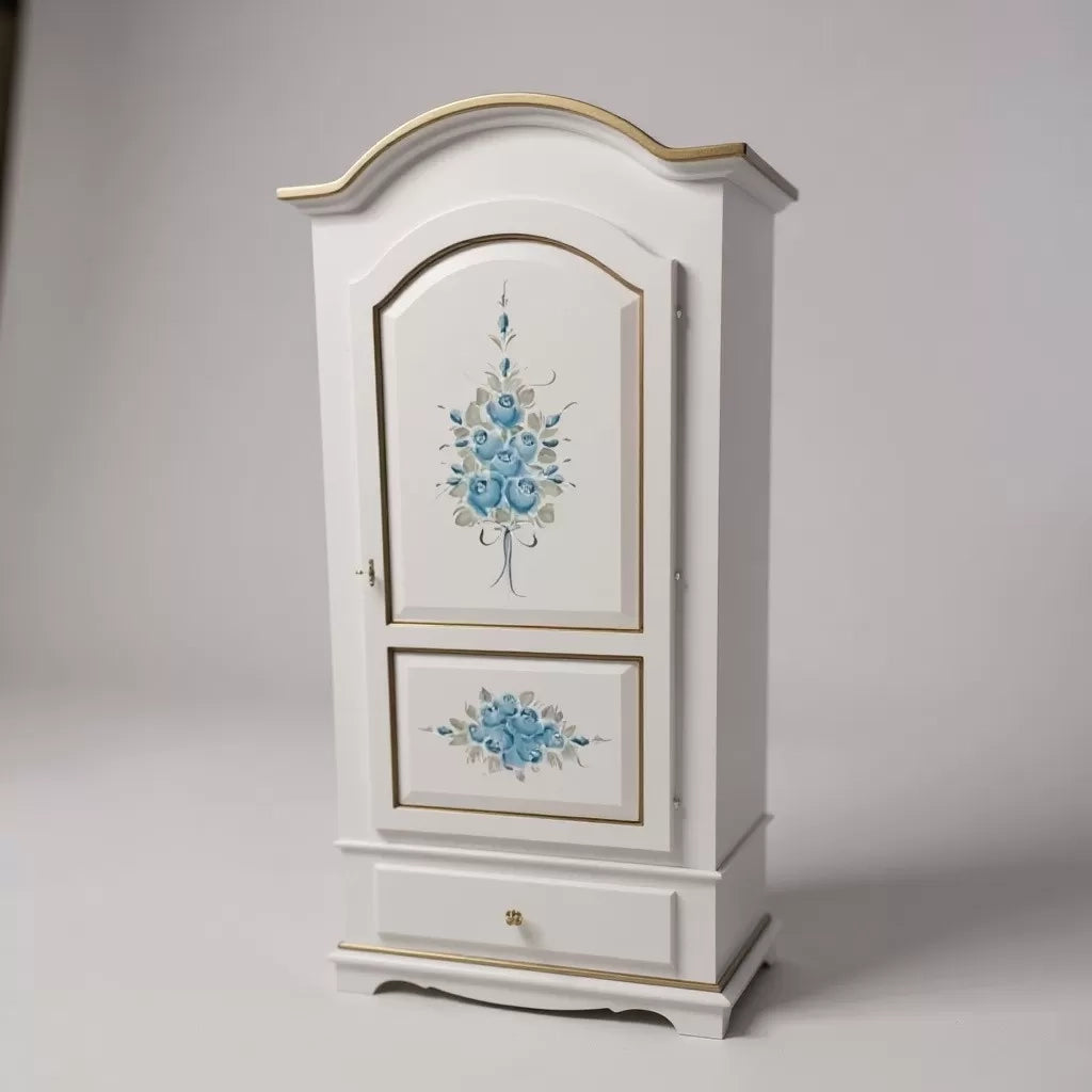Armadio shabby 1 porta legno bianco anticato decori filo ocra 96x56x196 - Mobili 2G