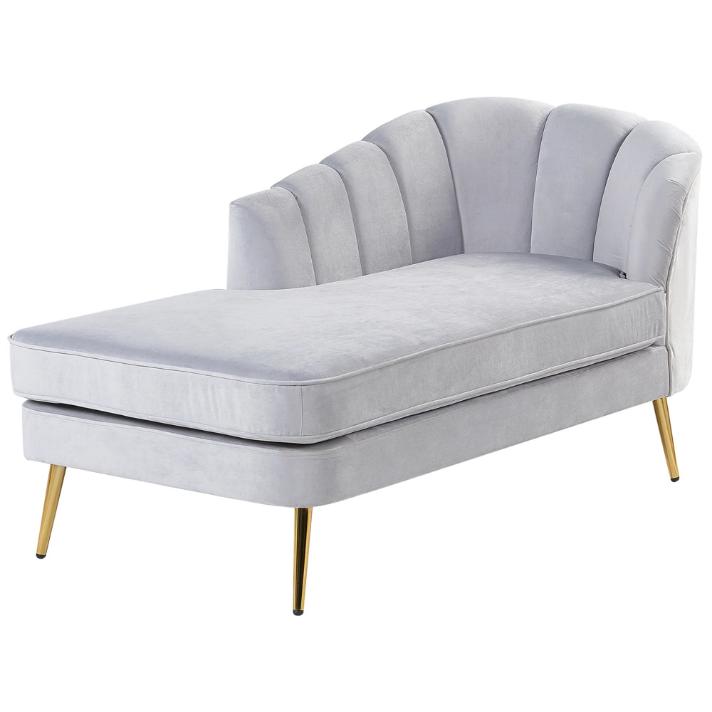 Chaise longue Velluto Grigio Chiaro Rivestimento Gambe In Metallo dorato versione destra